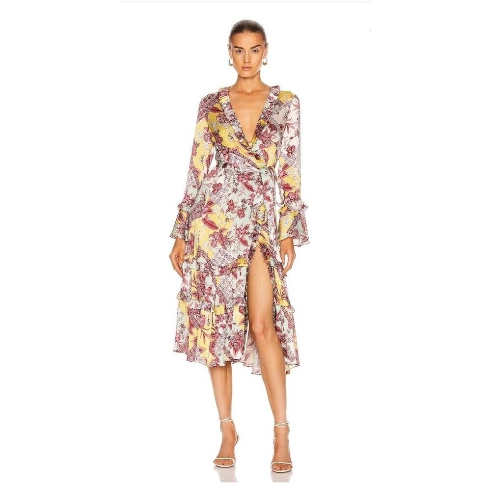 Alexis Wiera Wrap Dress Women's Medium Berry Poulard Ruffle Trim